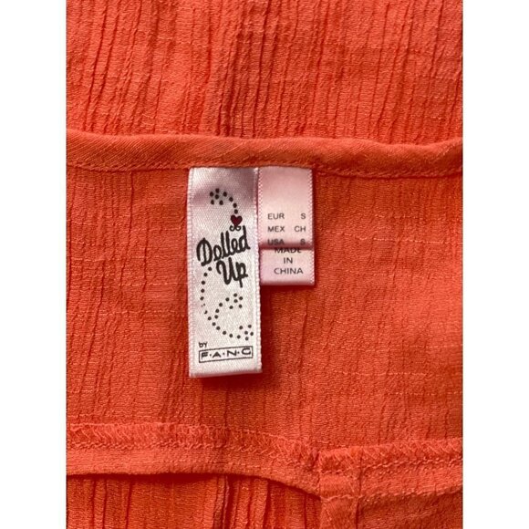 DOLLED UP by F.A.N.C. Women's Size Small Coral Summer Tank Top Crinkle Cut-out - Picture 5 of 10